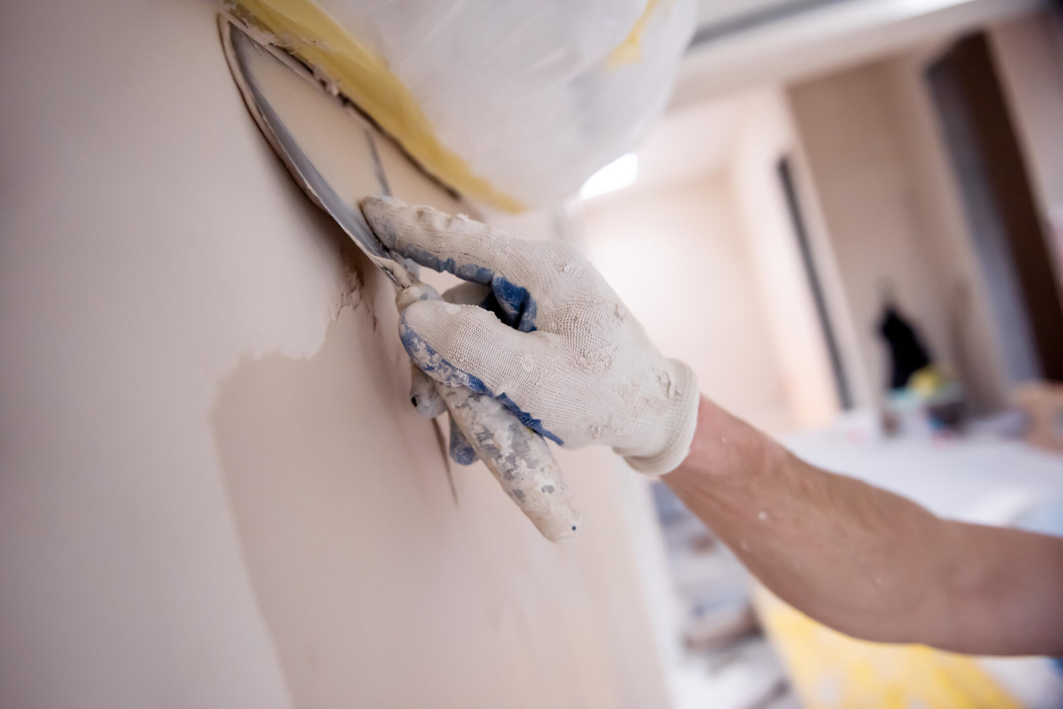 Visalia drywall repair and ceiling resurfacing work in progress